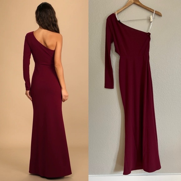 Wondrous Romance Burgundy One-Shoulder Mermaid Maxi Dress! - Picture 3 of 7